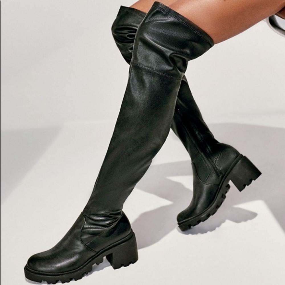 NWOT Knee High Chunky Vegan Leather Boots